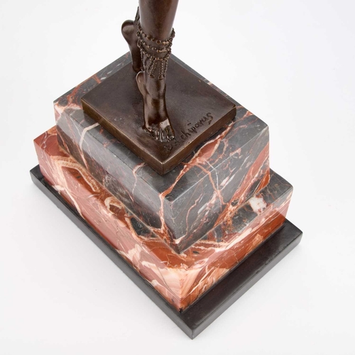 1068 - AFTER DEMETRE H CHIPARUS (ROMANIAN 1886-1947), EGYPTIAN DANCER bronze on a marble three tiered base.... 