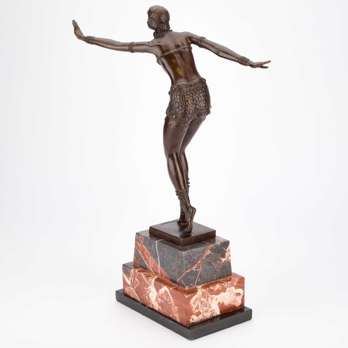 1068 - AFTER DEMETRE H CHIPARUS (ROMANIAN 1886-1947), EGYPTIAN DANCER bronze on a marble three tiered base.... 