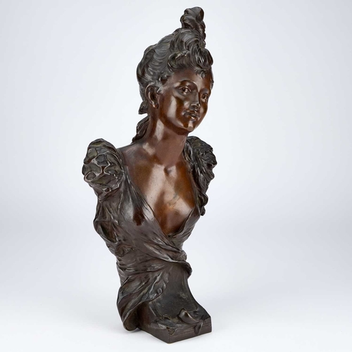 1078 - A LATE 19TH CENTURY EUROPEAN SCHOOL BRONZE BUST OF A LADY indistinctly signed M Hozcay(?). 57cm high... 