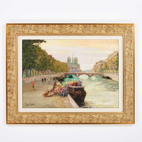 1118 - MAURICE JOHN DUBOIS (FRENCH 20TH CENTURY) NOTRE DAME FROM THE SEINE, PARIS Signed
Oil on canvas
 (50... 