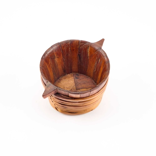 113 - A SCOTTISH SYCAMORE AND ALDER TWO-HANDLED BICKER, CIRCA 1820 circular, with a quartered base and wic... 