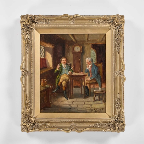 1171 - ALEXANDER AUSTEN (1859-1924) THE CHESS GAME Signed
Oil on canvas
 (29.5cm x 24.5cm)... 