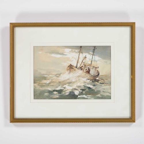 1190 - â¡ ROBERT LESLIE HOWEY (1900-1981) FISHING TRAWLER IN STORMY SEAS Signed
Watercolour and gouache
 (... 