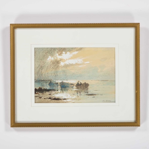 1202 - â¡ ROBERT LESLIE HOWEY (1900-1981) BOATS ON THE COAST Signed
Watercolour, gouache and pastel
 (15.5... 