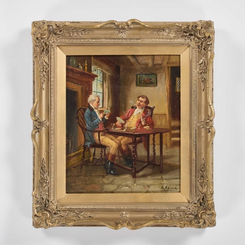 1214 - ALEXANDER AUSTEN (1859-1924) THE CARD GAME Signed
Oil on canvas
 
 (29cm x 24cm)... 