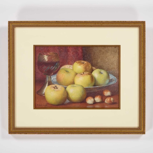 1224 - FREDERICK SPENCER (EXH. 1891-1924) STILL LIFE WITH APPLES A WINE GLASS AND HAZELNUTS Signed
Watercol... 