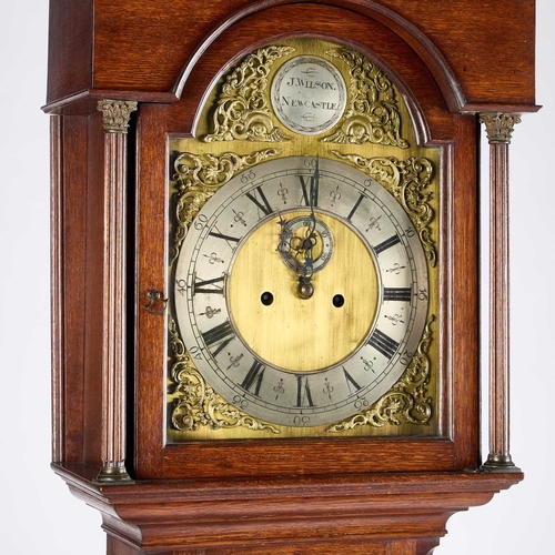 1232 - A GEORGE III OAK EIGHT-DAY LONGCASE CLOCK, SIGNED J. WILSON, NEWCASTLE with a 12-inch brass break-ar... 