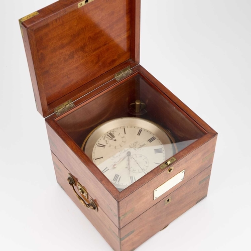 1238 - A LARGE 19TH CENTURY PERCY EDWARDS LTD, LONDON EIGHT-DAY MARINE CHRONOMETER the brass gimbaled drum-... 