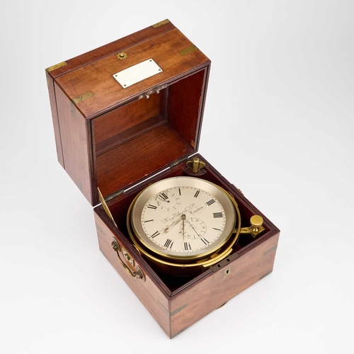 1238 - A LARGE 19TH CENTURY PERCY EDWARDS LTD, LONDON EIGHT-DAY MARINE CHRONOMETER the brass gimbaled drum-... 