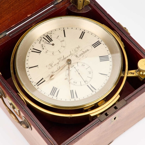 1238 - A LARGE 19TH CENTURY PERCY EDWARDS LTD, LONDON EIGHT-DAY MARINE CHRONOMETER the brass gimbaled drum-... 