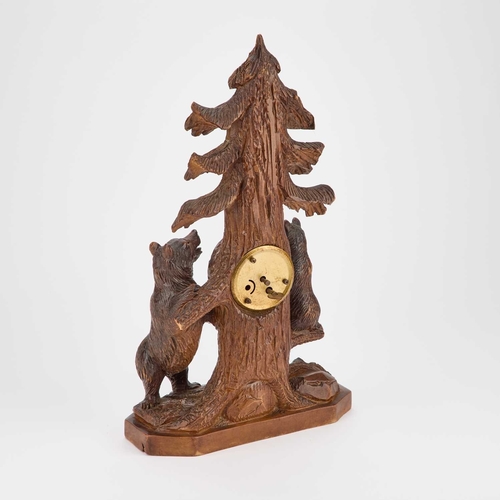 1240 - A BLACK FOREST CARVED CLOCK AND BAROMETER, 19TH CENTURY carved with two bears and a tree, carved to ... 