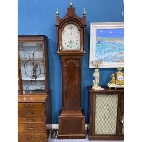 1241 - A GEORGE III MAHOGANY EIGHT-DAY LONGCASE CLOCK the 12-inch painted break-arch dial with subsidiary s... 