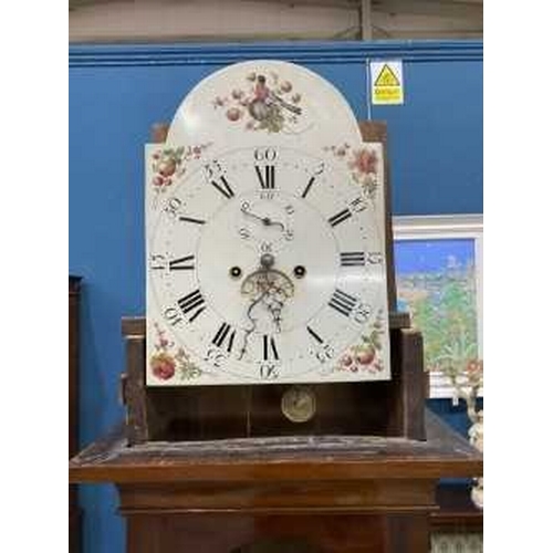 1241 - A GEORGE III MAHOGANY EIGHT-DAY LONGCASE CLOCK the 12-inch painted break-arch dial with subsidiary s... 