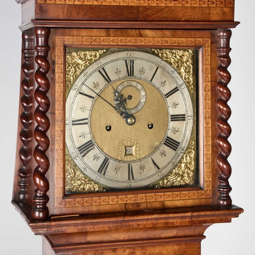 1242 - A LATE 17TH CENTURY WALNUT MARQUETRY LONGCASE CLOCK, SIGNED JONATHAN JONES, LONDON with a 12-inch sq... 