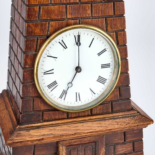 1243 - A LATE VICTORIAN CARVED OAK TOWER-SHAPED CLOCK with an aneroid barometer inset to the top, the body ... 