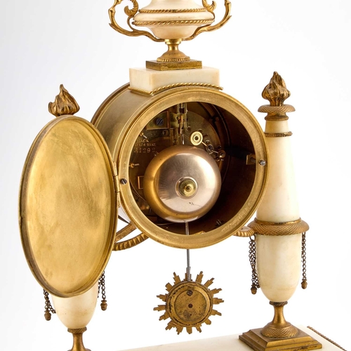 1245 - A LARGE FRENCH GILT-METAL MOUNTED WHITE MARBLE MANTEL CLOCK MOVEMENT STAMPED JAPY FRERES, LATE 19TH ... 