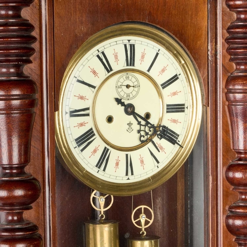 1252 - A GUSTAV BECKER WALNUT VIENNA WALL CLOCK, LATE 19TH CENTURY the 8-inch dial with Roman numerals and ... 