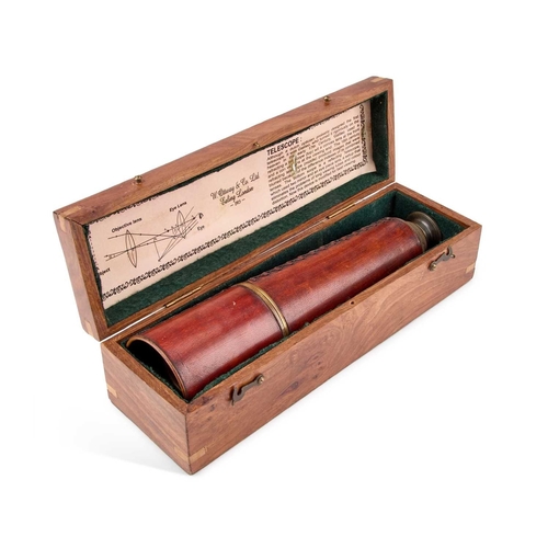 149 - A KELVIN & HUGHES FOUR-DRAW TELESCOPE in a hardwood case. 85cm long (extended)