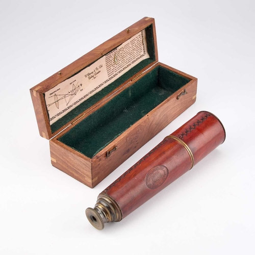 149 - A KELVIN & HUGHES FOUR-DRAW TELESCOPE in a hardwood case. 85cm long (extended)