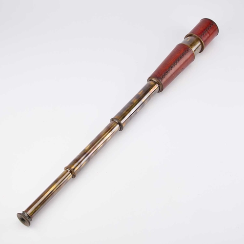 149 - A KELVIN & HUGHES FOUR-DRAW TELESCOPE in a hardwood case. 85cm long (extended)