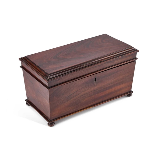 160 - AN EARLY VICTORIAN ROSEWOOD TEA CADDY rectangular, the interior with a pair of lidded compartments f... 