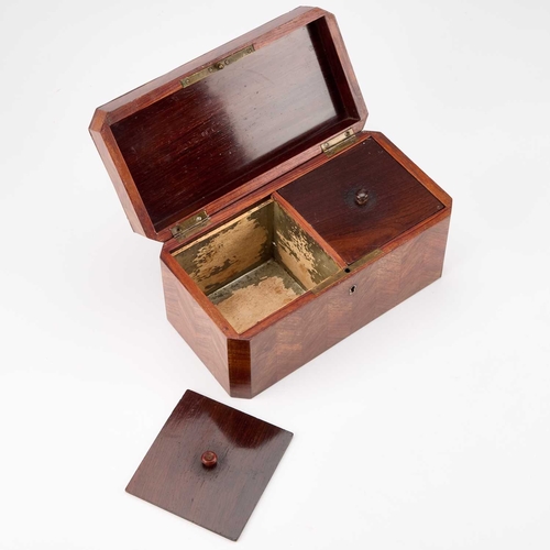 181 - A LOUIS PHILIPPE KINGWOOD AND TULIPWOOD TEA CADDY, CIRCA 1840 rectangular with canted corners, the h... 