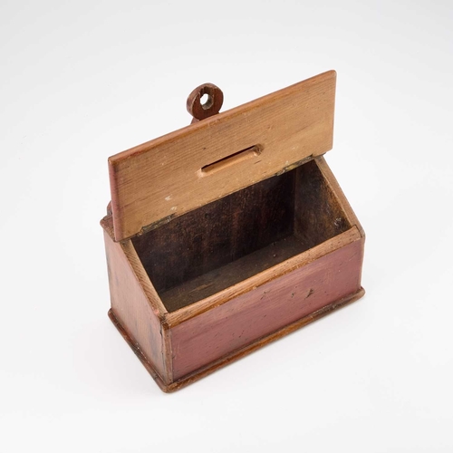 2 - A VICTORIAN PINE COLLECTIONS BOX with a hinged sloping cover. 25.5cm wide