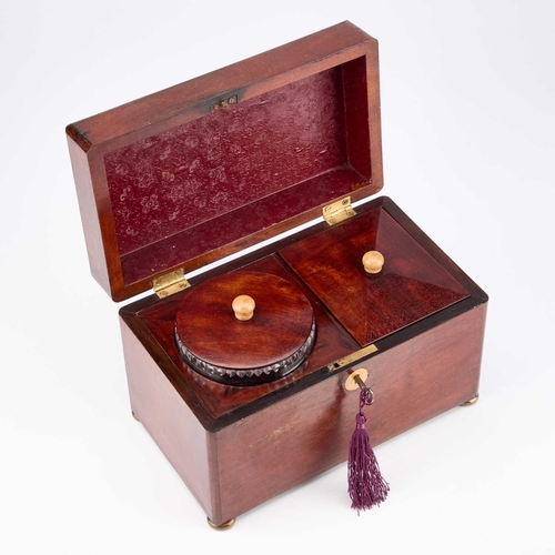 227 - A VICTORIAN MAHOGANY TEA CADDY rectangular, the interior with a lidded compartment and a lidded mixi... 