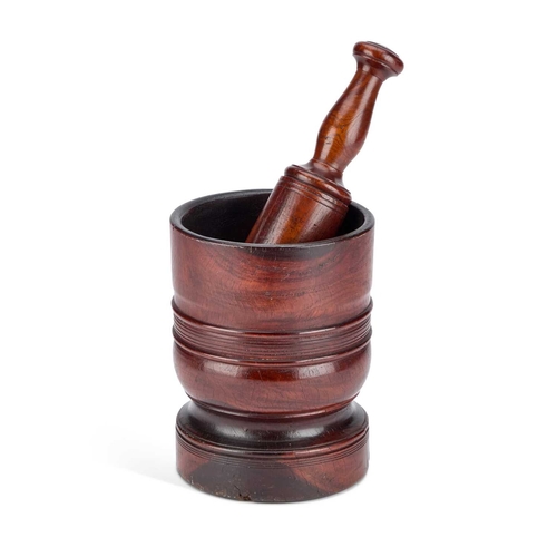 257 - AN EARLY 18TH CENTURY LIGNUM VITAE MORTAR, ENGLISH, CIRCA 1700-20 of ring-turned cylindrical form, w... 