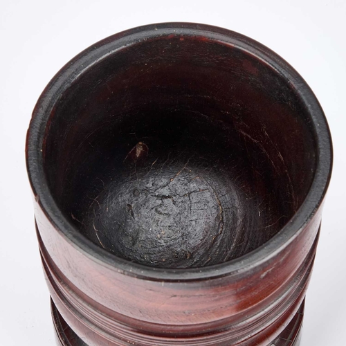 257 - AN EARLY 18TH CENTURY LIGNUM VITAE MORTAR, ENGLISH, CIRCA 1700-20 of ring-turned cylindrical form, w... 