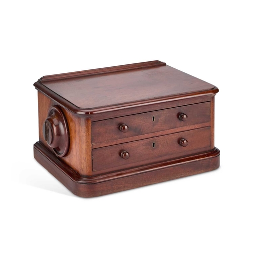 272 - A VICTORIAN MAHOGANY TWO-DRAWER DESK-TOP CHEST with a moulded edge and plinth base. 38cm wide