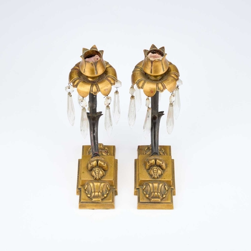 297 - A PAIR OF 19TH CENTURY BRONZE CANDLE LUSTRES (2) 19cm high