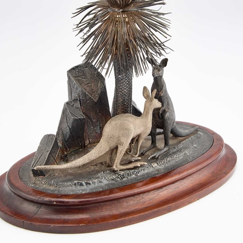 331 - A SILVER GROUP OF KANGAROOS, PROBABLY AUSTRALIAN unmarked, the two cast figures of kangaroos modelle... 