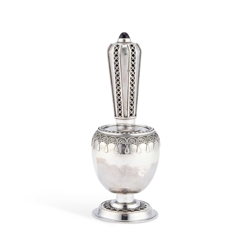 332 - AN ISRAELI STERLING SILVER SPICE TOWER stamped marks, the ovoid body decorated with applied wirework... 