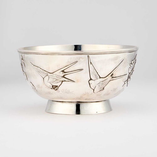 350 - A LARGE CHINESE SILVER BOWL, CIRCA 1890 signed WING CHEONG, with artisan mark, the rounded body on a... 