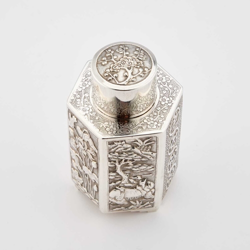 351 - A CHINESE SILVER TEA CADDY mark of Wang Hing & Co, stamped 90, late 19th/ early 20th Century, he... 