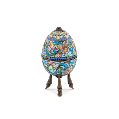 361 - AN EARLY 20TH CENTURY RUSSIAN SILVER AND ENAMEL EGG Moscow, Second Kokoshnik mark, bears FabergÃ© ma... 