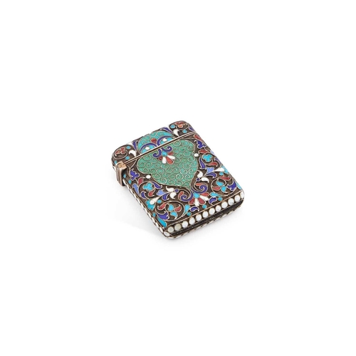 363 - A RUSSIAN CLOISONNÃ ENAMEL VESTA CASE unmarked, late 19th Century, decorated with scrolling flowers... 