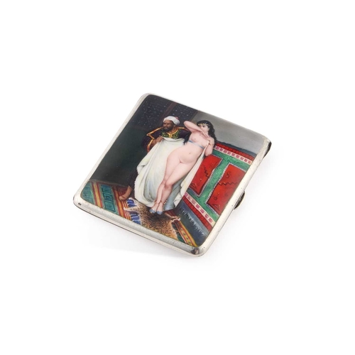 381 - A CONTINENTAL SILVER AND ENAMEL CIGARETTE CASE 935 standard, early 20th Century, the hinged cover en... 