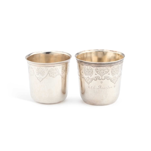 385 - TWO FRENCH CASED SILVER BEAKERS one Louis-Jacques Berger, Paris 1798, the other Pierre-Guillaume Sal... 