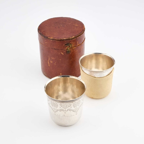 385 - TWO FRENCH CASED SILVER BEAKERS one Louis-Jacques Berger, Paris 1798, the other Pierre-Guillaume Sal... 