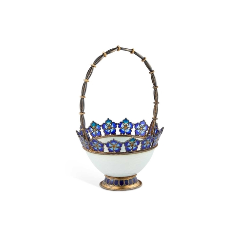 390 - A PLIQUE-Ã-JOUR, SILVER AND ENAMEL BASKET early 20th Century, 925 standard, with a pale blue guillo... 