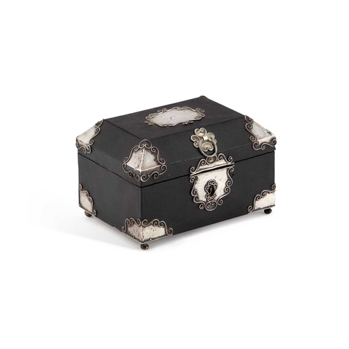 403 - A CONTINENTAL SILVER-MOUNTED SHAGREEN BOX 18th/ 19th Century, rectangular, the cartouche shaped moun... 