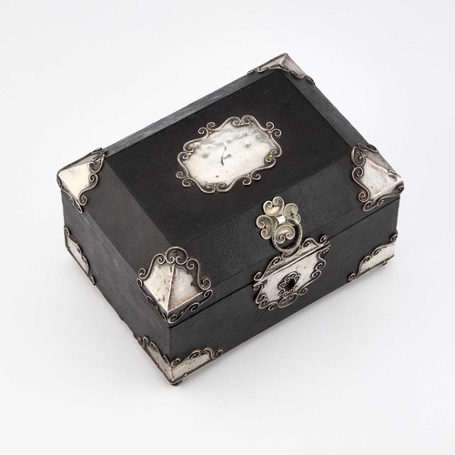 403 - A CONTINENTAL SILVER-MOUNTED SHAGREEN BOX 18th/ 19th Century, rectangular, the cartouche shaped moun... 