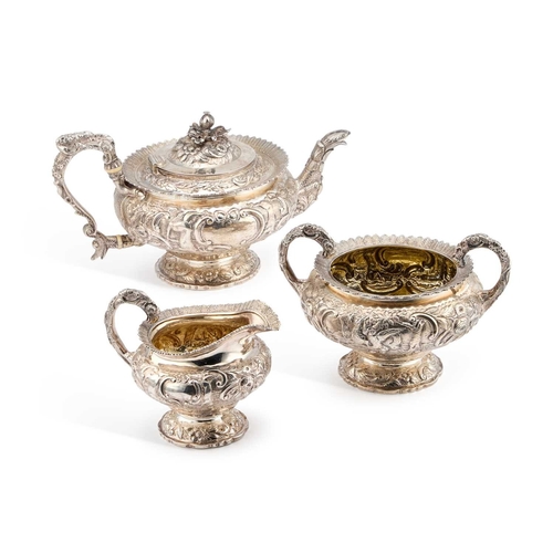 406 - Â§ A GEORGE IV SCOTTISH SILVER THREE-PIECE TEA SERVICE by Mitchell & Sons, Glasgow 1823 and 1824... 