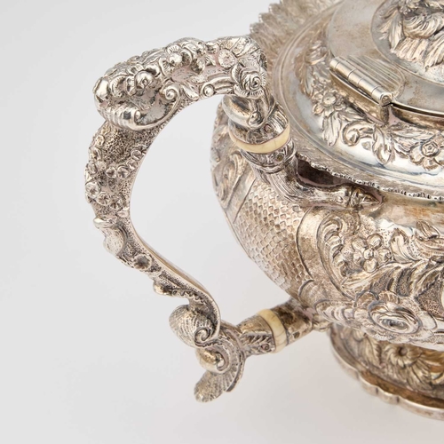 406 - Â§ A GEORGE IV SCOTTISH SILVER THREE-PIECE TEA SERVICE by Mitchell & Sons, Glasgow 1823 and 1824... 