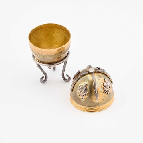 425 - A FABERGÃ STYLE PARCEL-GILT SILVER EGG by St James House Company, London 1982, the egg-shaped box o... 