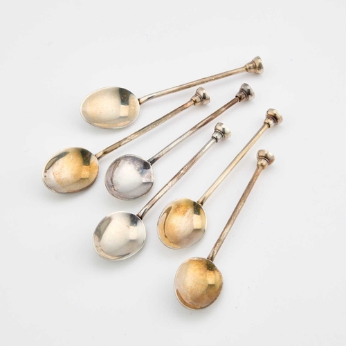 427 - A SET OF SIX ELIZABETH II SILVER AND ENAMEL SPOONS by Henry Clifford Davis, Birmingham 1961, each bo... 