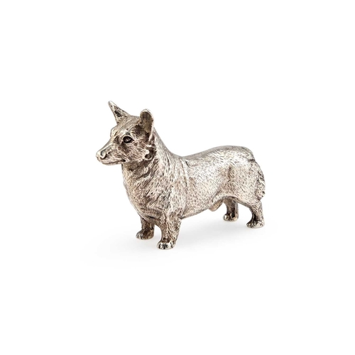 429 - AN ELIZABETH II SILVER MODEL OF A CORGI DOG by Edward Barnard & Sons Ltd, London 1975, realistic... 