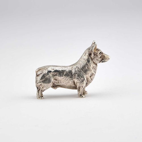 429 - AN ELIZABETH II SILVER MODEL OF A CORGI DOG by Edward Barnard & Sons Ltd, London 1975, realistic... 